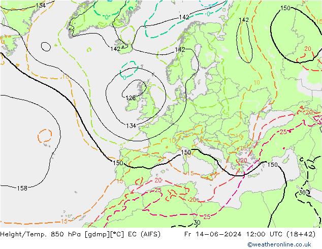 Height/Temp. 850 hPa EC (AIFS) Fr 14.06.2024 12 UTC