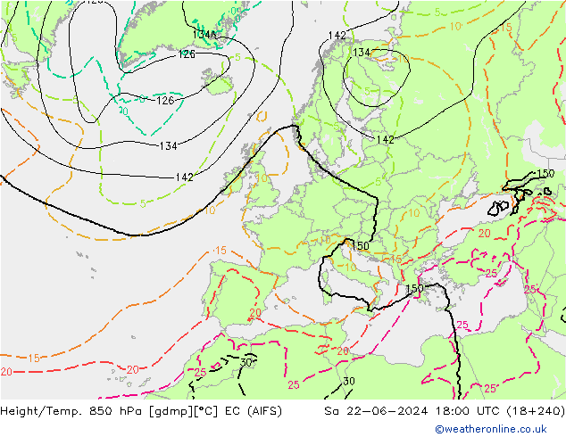 Hoogte/Temp. 850 hPa EC (AIFS) za 22.06.2024 18 UTC