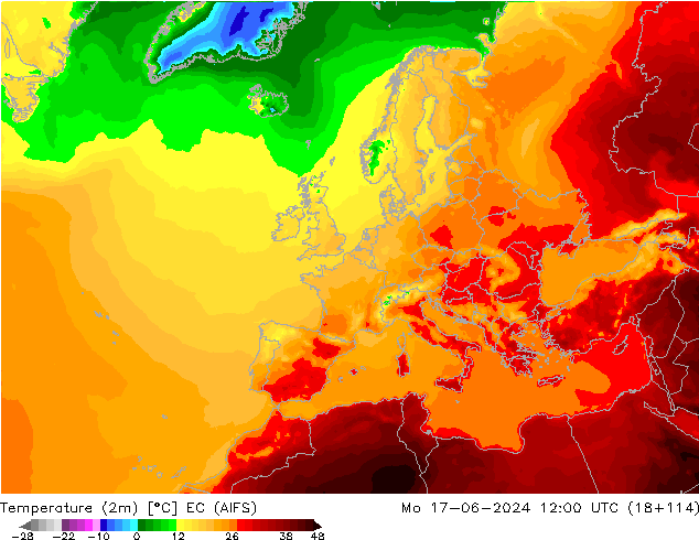Temperatura (2m) EC (AIFS) Seg 17.06.2024 12 UTC