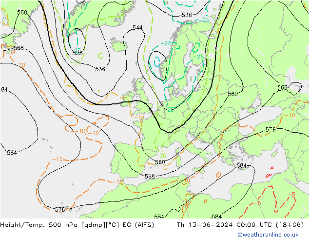 Height/Temp. 500 hPa EC (AIFS) gio 13.06.2024 00 UTC