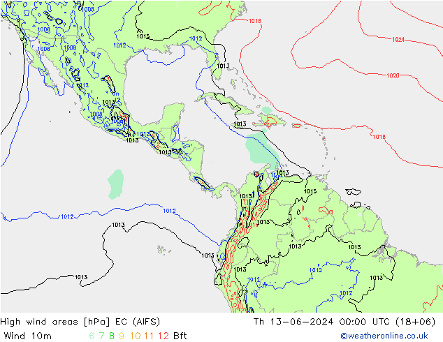 High wind areas EC (AIFS) jue 13.06.2024 00 UTC