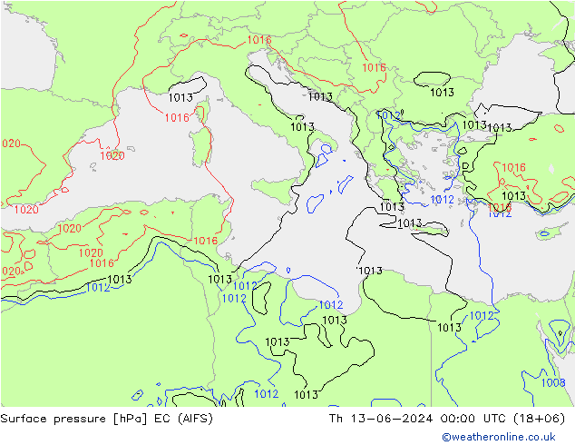 Yer basıncı EC (AIFS) Per 13.06.2024 00 UTC