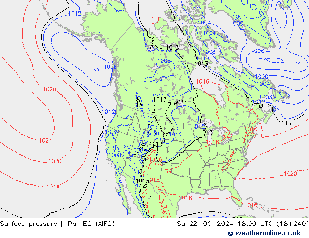 Atmosférický tlak EC (AIFS) So 22.06.2024 18 UTC
