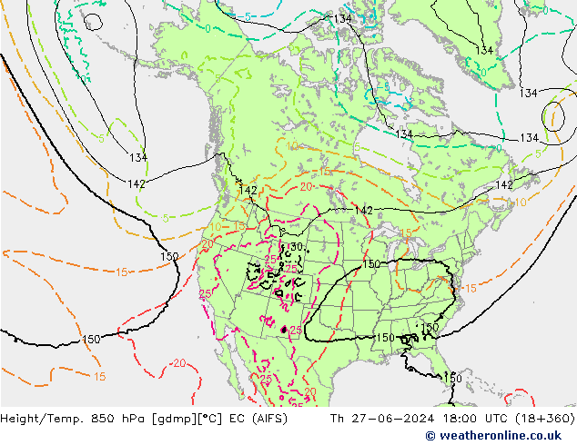 Hoogte/Temp. 850 hPa EC (AIFS) do 27.06.2024 18 UTC