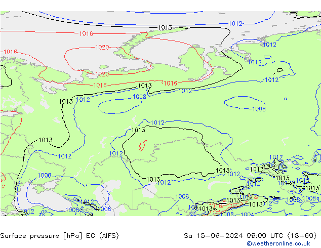 Atmosférický tlak EC (AIFS) So 15.06.2024 06 UTC