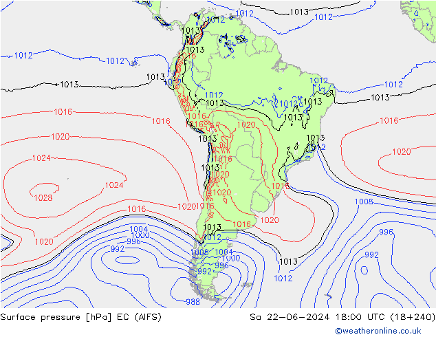 Surface pressure EC (AIFS) Sa 22.06.2024 18 UTC