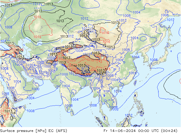 Pressione al suolo EC (AIFS) ven 14.06.2024 00 UTC