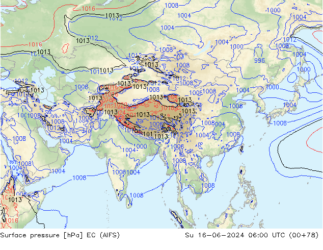 Presión superficial EC (AIFS) dom 16.06.2024 06 UTC