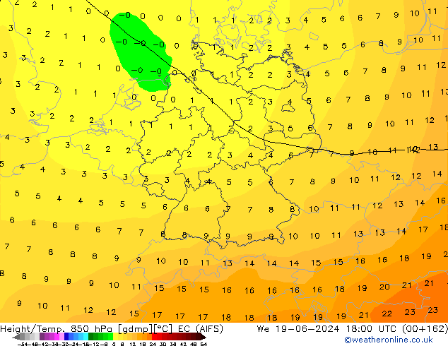 Height/Temp. 850 hPa EC (AIFS) mer 19.06.2024 18 UTC