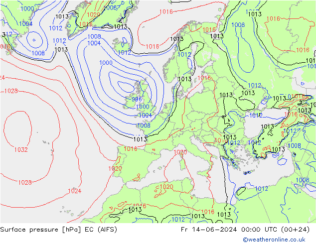 Surface pressure EC (AIFS) Fr 14.06.2024 00 UTC