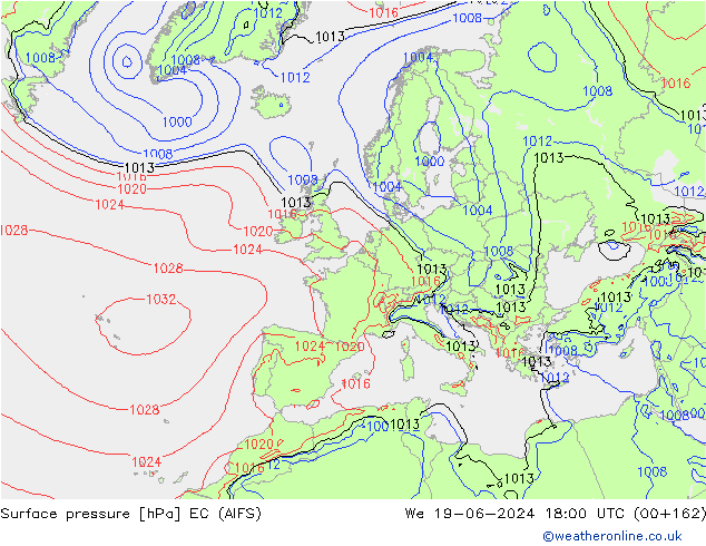 Surface pressure EC (AIFS) We 19.06.2024 18 UTC