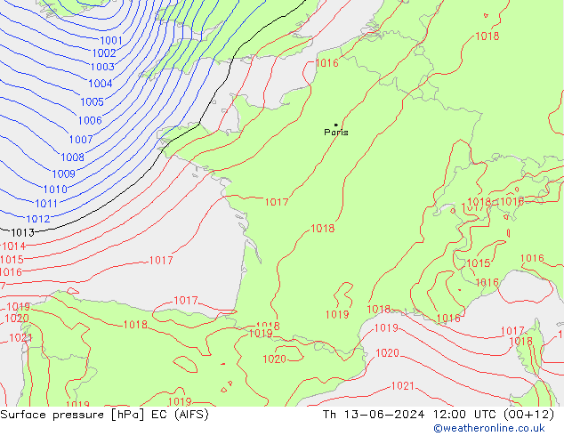 Luchtdruk (Grond) EC (AIFS) do 13.06.2024 12 UTC