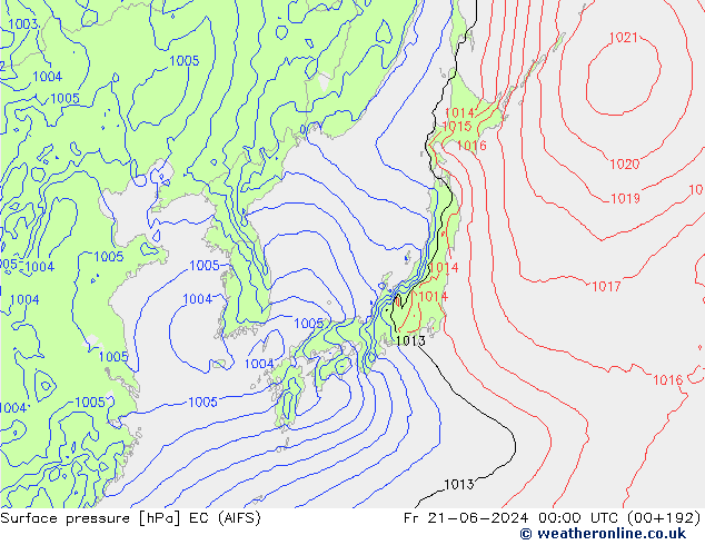 приземное давление EC (AIFS) пт 21.06.2024 00 UTC