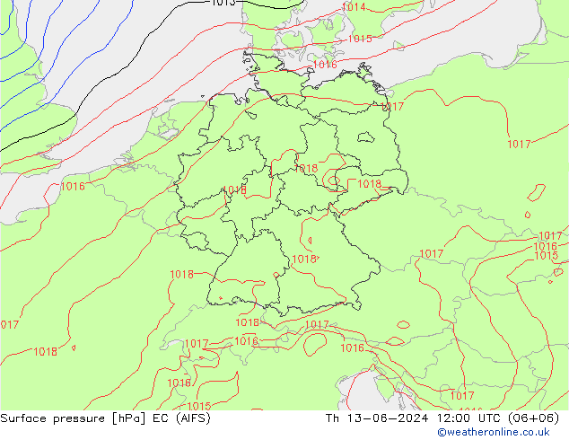 приземное давление EC (AIFS) чт 13.06.2024 12 UTC