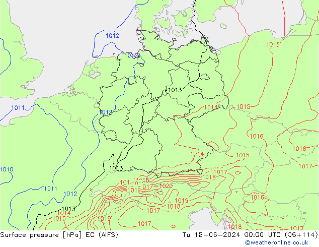 Atmosférický tlak EC (AIFS) Út 18.06.2024 00 UTC