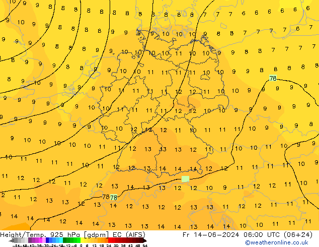 Height/Temp. 925 hPa EC (AIFS) Fr 14.06.2024 06 UTC