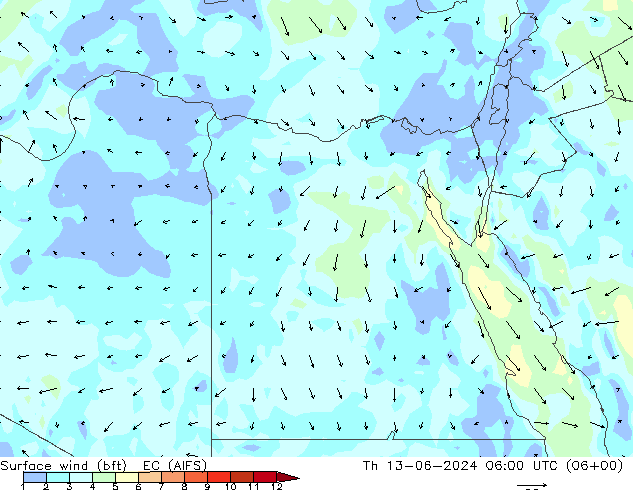 Surface wind (bft) EC (AIFS) Th 13.06.2024 06 UTC