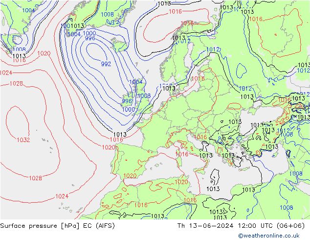 Surface pressure EC (AIFS) Th 13.06.2024 12 UTC