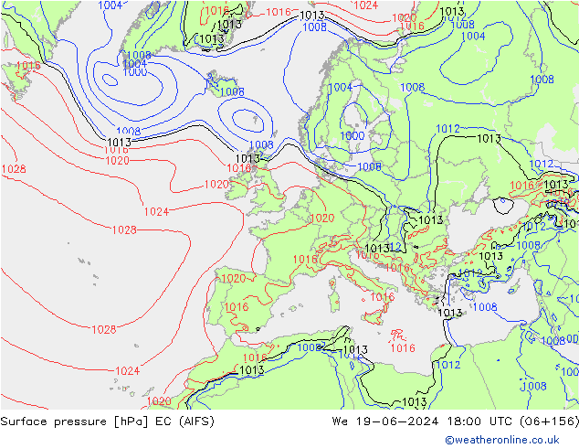 Atmosférický tlak EC (AIFS) St 19.06.2024 18 UTC