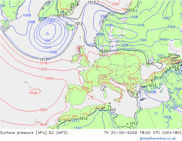 Luchtdruk (Grond) EC (AIFS) do 20.06.2024 18 UTC