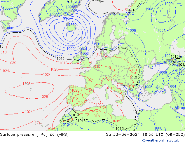 Luchtdruk (Grond) EC (AIFS) zo 23.06.2024 18 UTC