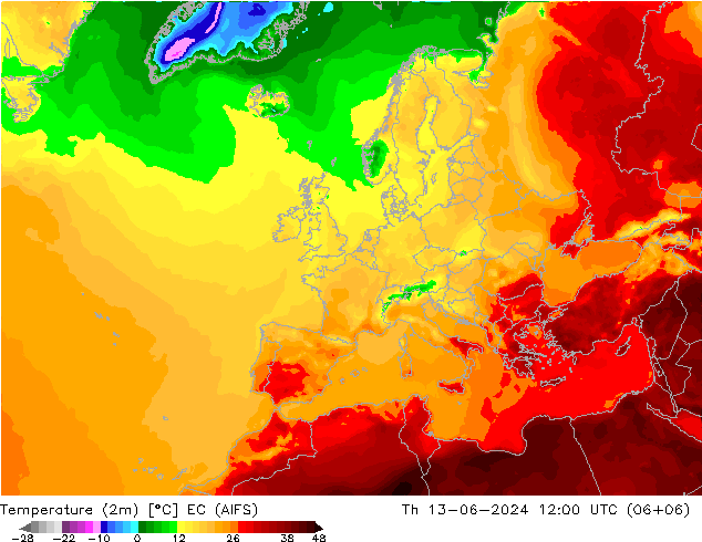 Temperaturkarte (2m) EC (AIFS) Do 13.06.2024 12 UTC