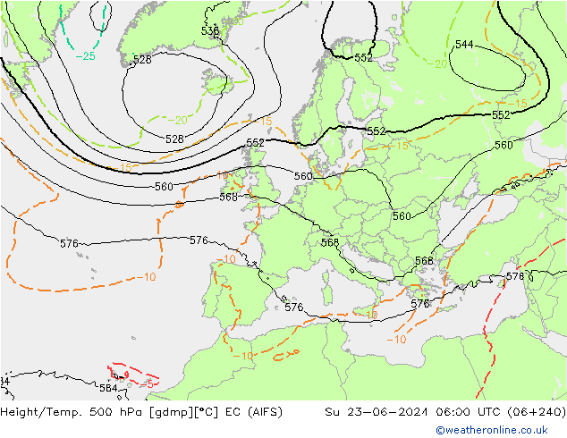 Hoogte/Temp. 500 hPa EC (AIFS) zo 23.06.2024 06 UTC