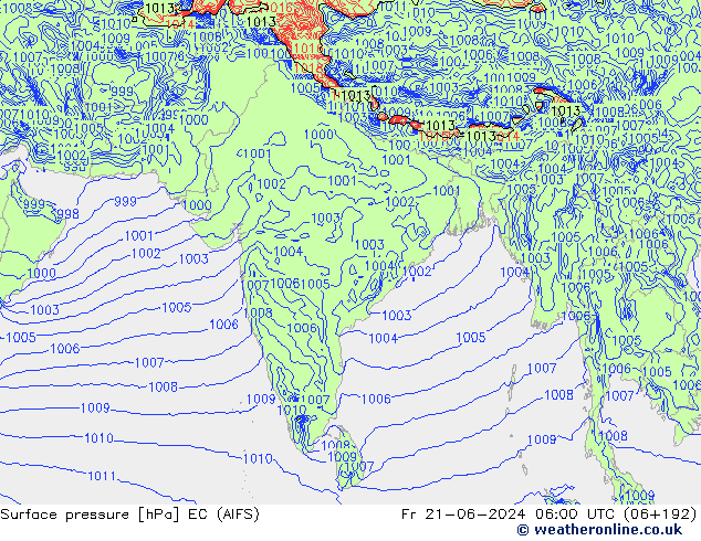 Presión superficial EC (AIFS) vie 21.06.2024 06 UTC
