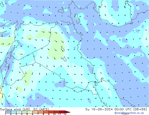 Surface wind (bft) EC (AIFS) Ne 16.06.2024 00 UTC