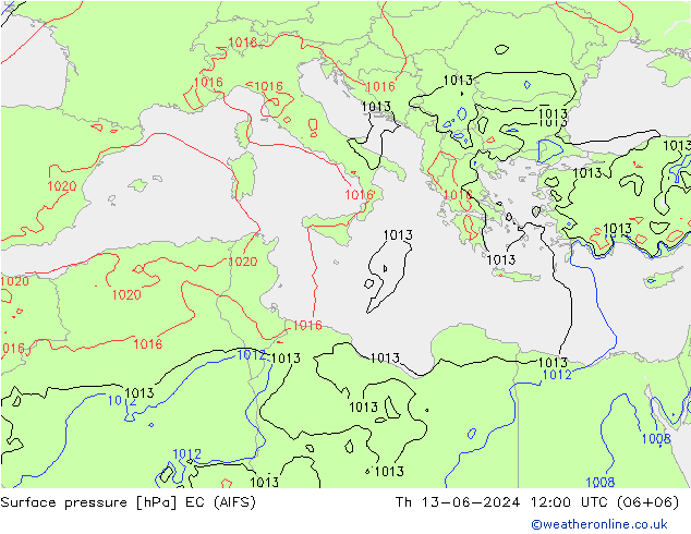 Yer basıncı EC (AIFS) Per 13.06.2024 12 UTC