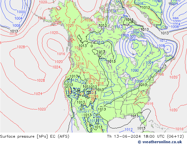 ciśnienie EC (AIFS) czw. 13.06.2024 18 UTC