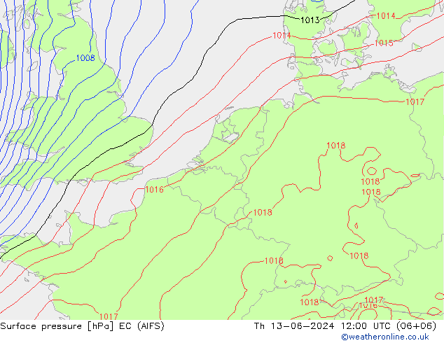 Surface pressure EC (AIFS) Th 13.06.2024 12 UTC