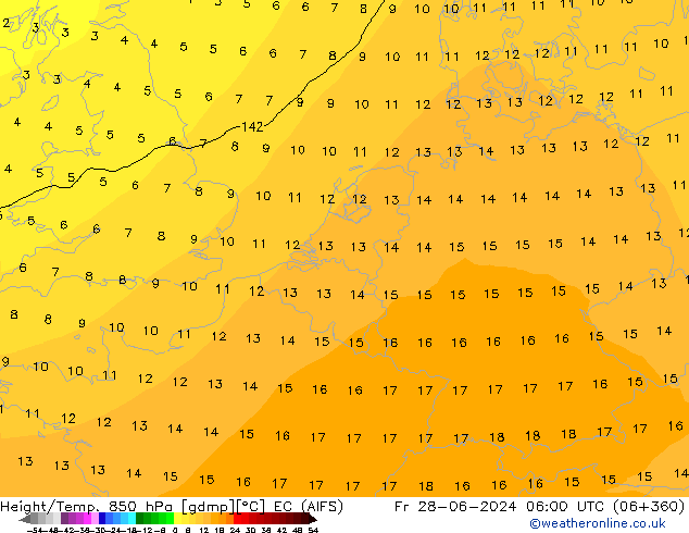 Height/Temp. 850 hPa EC (AIFS) ven 28.06.2024 06 UTC