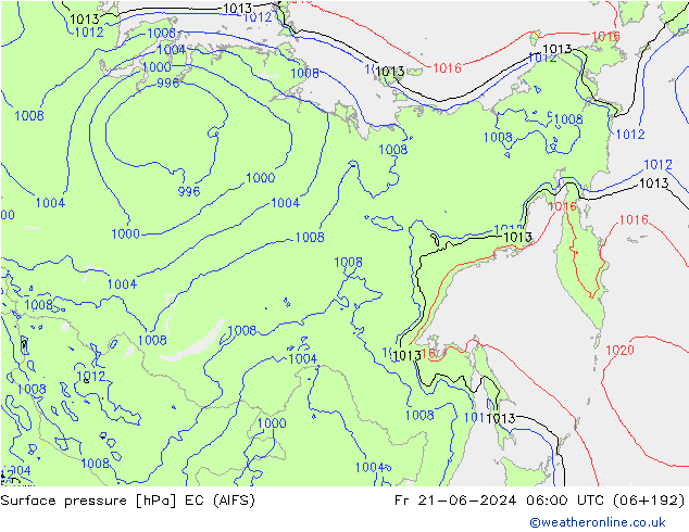 Luchtdruk (Grond) EC (AIFS) vr 21.06.2024 06 UTC