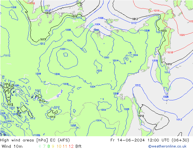 High wind areas EC (AIFS) Sex 14.06.2024 12 UTC