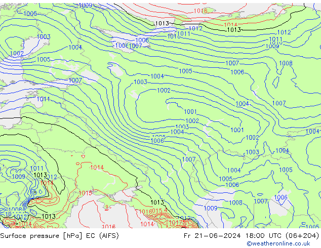 Surface pressure EC (AIFS) Fr 21.06.2024 18 UTC