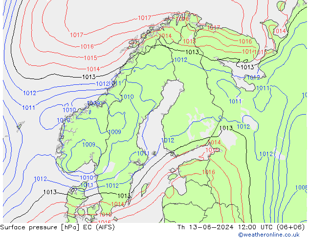 Luchtdruk (Grond) EC (AIFS) do 13.06.2024 12 UTC