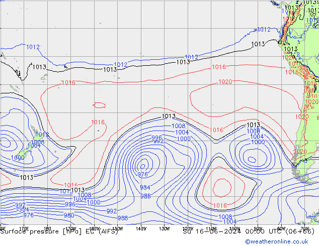 Pressione al suolo EC (AIFS) dom 16.06.2024 00 UTC