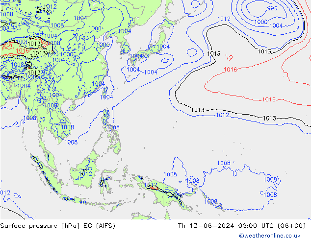 Atmosférický tlak EC (AIFS) Čt 13.06.2024 06 UTC