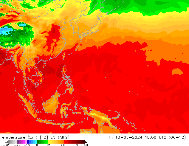 карта температуры EC (AIFS) чт 13.06.2024 18 UTC
