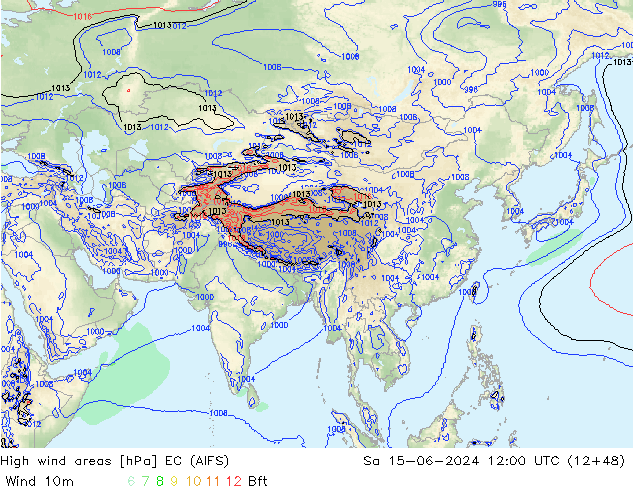 High wind areas EC (AIFS) Sa 15.06.2024 12 UTC