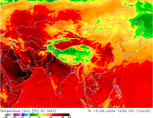 Temperature (2m) EC (AIFS) Čt 13.06.2024 12 UTC