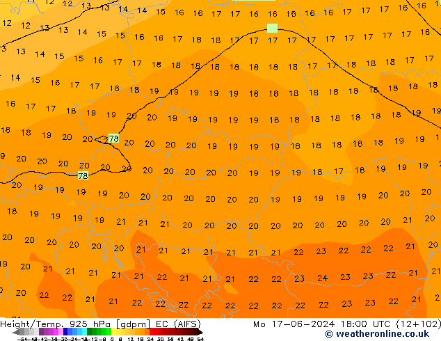 Géop./Temp. 925 hPa EC (AIFS) lun 17.06.2024 18 UTC