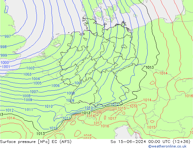 Surface pressure EC (AIFS) Sa 15.06.2024 00 UTC