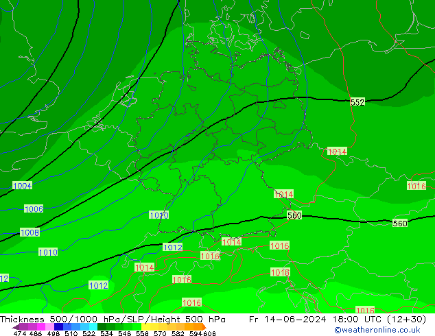 Schichtdicke 500-1000 hPa EC (AIFS) Fr 14.06.2024 18 UTC