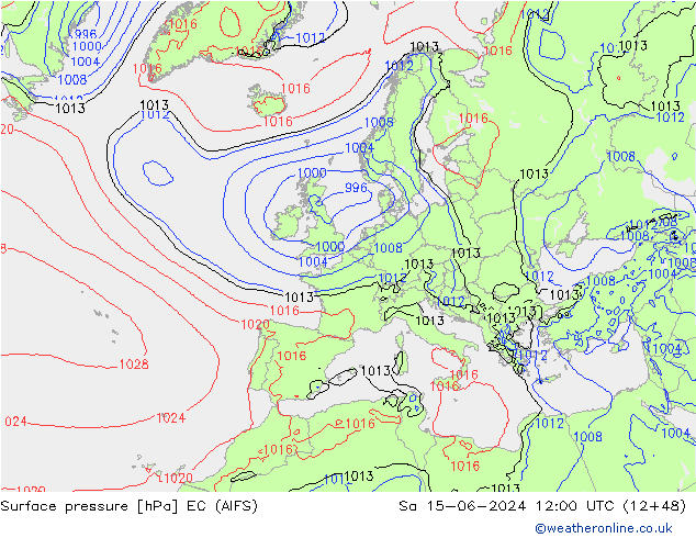Atmosférický tlak EC (AIFS) So 15.06.2024 12 UTC