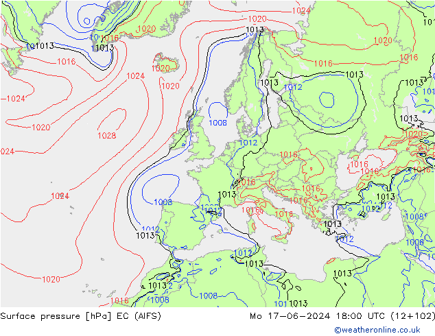 Surface pressure EC (AIFS) Mo 17.06.2024 18 UTC