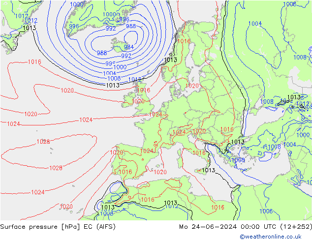 pressão do solo EC (AIFS) Seg 24.06.2024 00 UTC