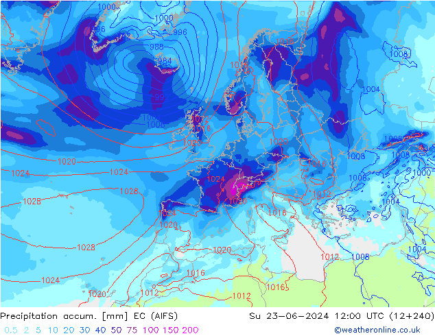 Nied. akkumuliert EC (AIFS) So 23.06.2024 12 UTC