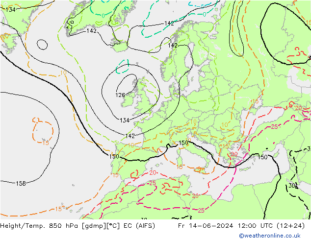 Height/Temp. 850 hPa EC (AIFS) Fr 14.06.2024 12 UTC